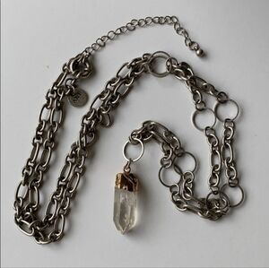 ABERCROMBIE & FITCH Gold Dipped , Quartz Crystal , Silver Tone Necklace